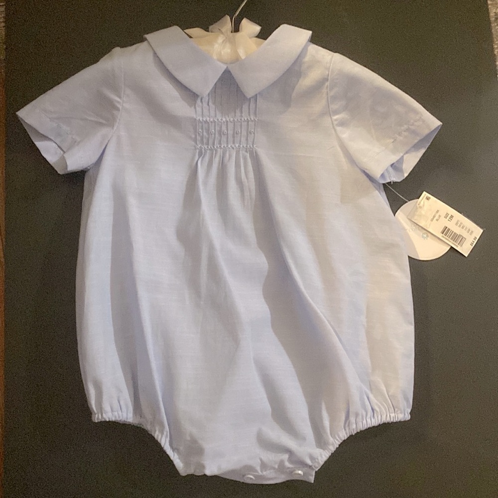 EDGEHILL COLLECTION Baby Boy’s Short Sleeve Romper w/Peter Pan Collar, 12M NWT